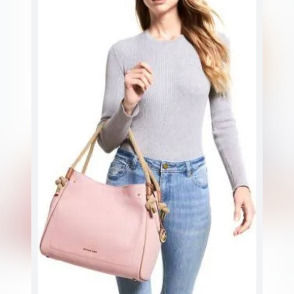 Michael Kors Isla Large Grab Bag Pink Shoulder Bag Smoky Rose Tote Bag - Picture 2 of 16